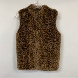 Leopard Print Zip Up Faux‎ Fur Vest PL